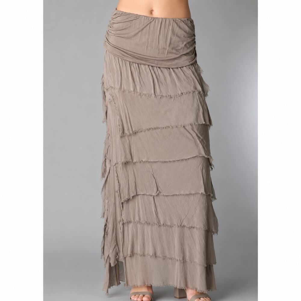 NEW Italian Silk Ruffle Layered Long Maxi Skirt or Tube Dress One Size - Taupe